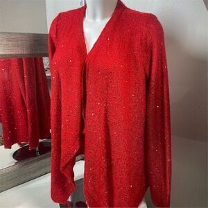 Anne Klein Women's Red Sequin Cardigan Sweater Size L Party Cocktail